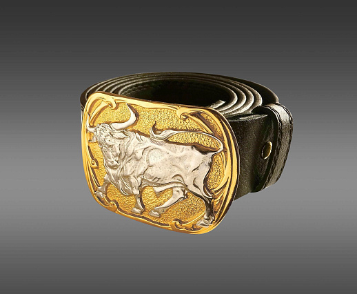 Кожаный ремень с бляшкой ''Бык''. Позолота купить с доставкой Кожаный ремень с бляшкой ''Бык''. Позолота